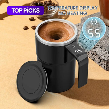 Intelligent Coffee Cup with Lid, 1/3 Counts Automatic Stirring Cup with Temperature Display, USB Rechargeable Stirring Cup for Coffee, Tea, Hot Chocolate, Gift
