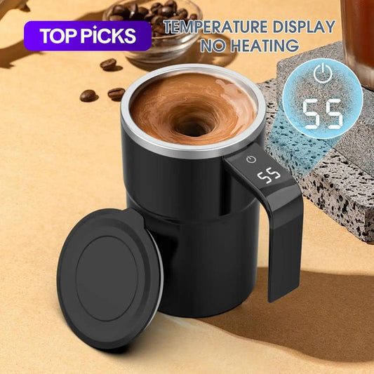 Intelligent Coffee Cup with Lid, 1/3 Counts Automatic Stirring Cup with Temperature Display, USB Rechargeable Stirring Cup for Coffee, Tea, Hot Chocolate, Gift